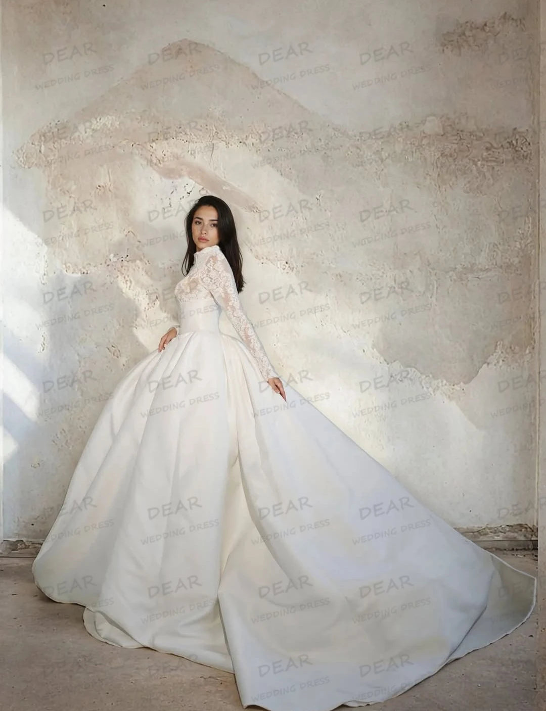 Satin Wedding Dresses Sexy High Neck Appliques Long Sleeve Formal A Line Women Bridal Gowns Party Customized Vestidos De Novia