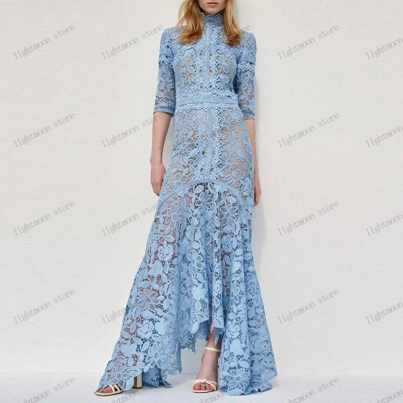 Exquisite Evening Dresses Elegant Prom Dress Half Sleeves Lace Fabric Robes For Formal Party Vestidos De Gala Customized 2025