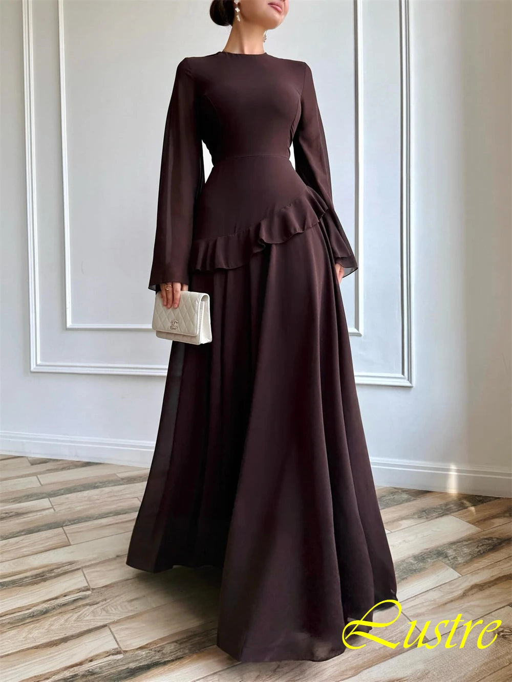 Customized Exquisite Chiffon Evening Dress Delicate O-Neck Prom Dresses Temperament Long Sleeves Special Occasion Gowns