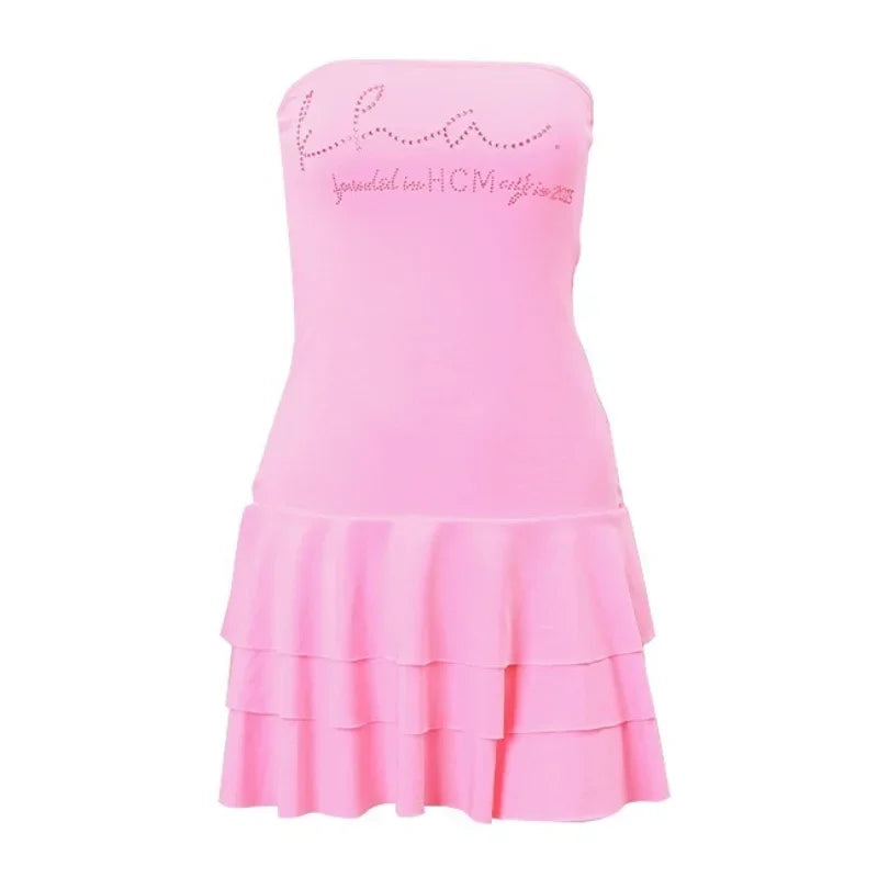 Mini Clothing For Women Dress Hot Club Outfits Dress Sexi Night Streetwear Summer Strapless Tiered Bodycon Vestidos De Mujer