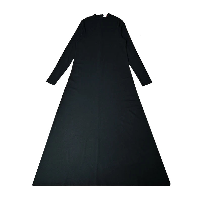 Maxi Dress Women Long Sleeve Lady Dresses Flowers and Pearls Top Casual Dress Round Neck Black Modal Ribbed Top Sizes XS-XXXL