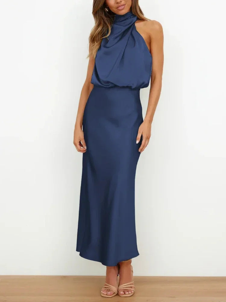 New in Summer Wedding Satin Silk Women Dresses Sexy Evening Party Sleeveless Off Shoulder Bodycon Elegant Maxi Dresses for Women