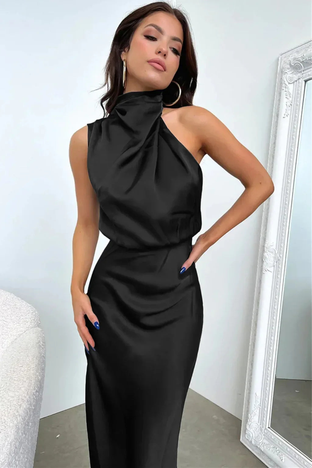 New in Summer Wedding Satin Silk Women Dresses Sexy Evening Party Sleeveless Off Shoulder Bodycon Elegant Maxi Dresses for Women
