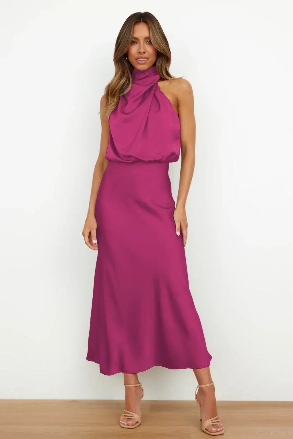 New in Summer Wedding Satin Silk Women Dresses Sexy Evening Party Sleeveless Off Shoulder Bodycon Elegant Maxi Dresses for Women