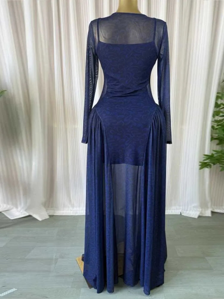 Maxi Dress Woman Long Sleeve Spring High Waist Slimming Dress with Lingerie Thin Strap Dress Sexy Evening Dresses Woman Elegant