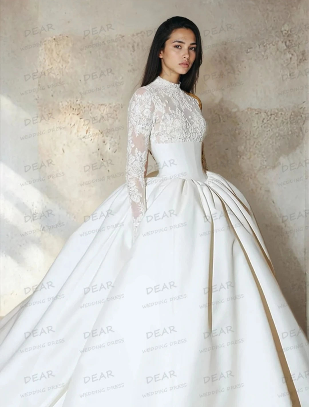 Satin Wedding Dresses Sexy High Neck Appliques Long Sleeve Formal A Line Women Bridal Gowns Party Customized Vestidos De Novia