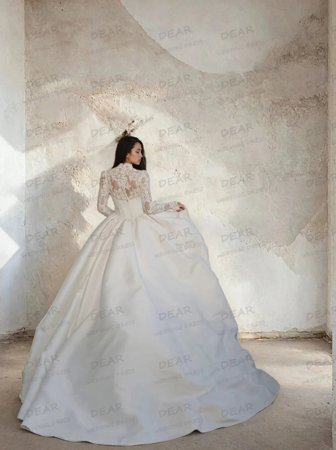 Satin Wedding Dresses Sexy High Neck Appliques Long Sleeve Formal A Line Women Bridal Gowns Party Customized Vestidos De Novia