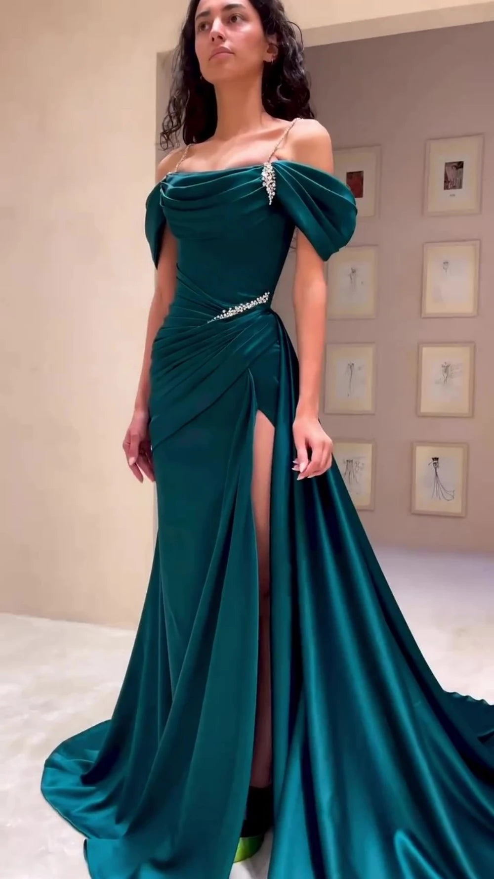 Customized Prom Dresses Exquisite Off-the-shoulder Ball Gown Sweep/Brush Evening Sequin s Formal Occasion robes de cocktai