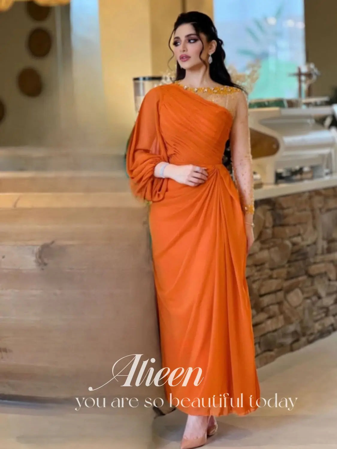 Formal Occasion Dresses Saudi Arabia Women's Prom Dresses Beaded Long Sleeves Floor Length Evening Gowns Female Dress customized