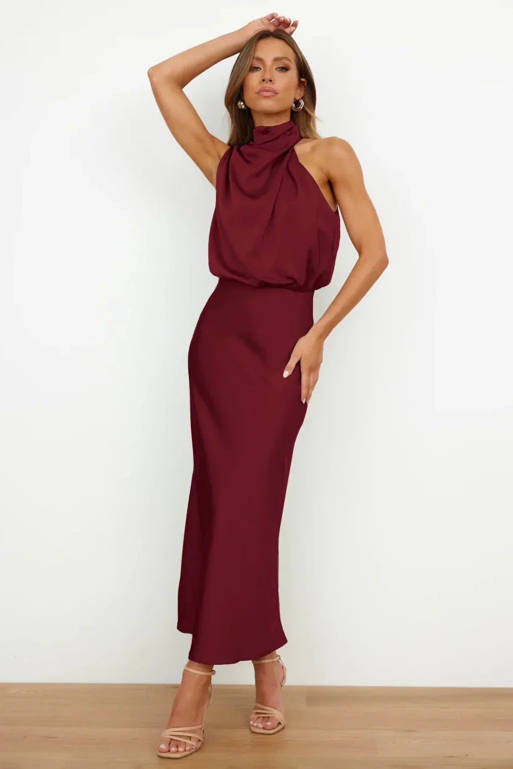 New in Summer Wedding Satin Silk Women Dresses Sexy Evening Party Sleeveless Off Shoulder Bodycon Elegant Maxi Dresses for Women