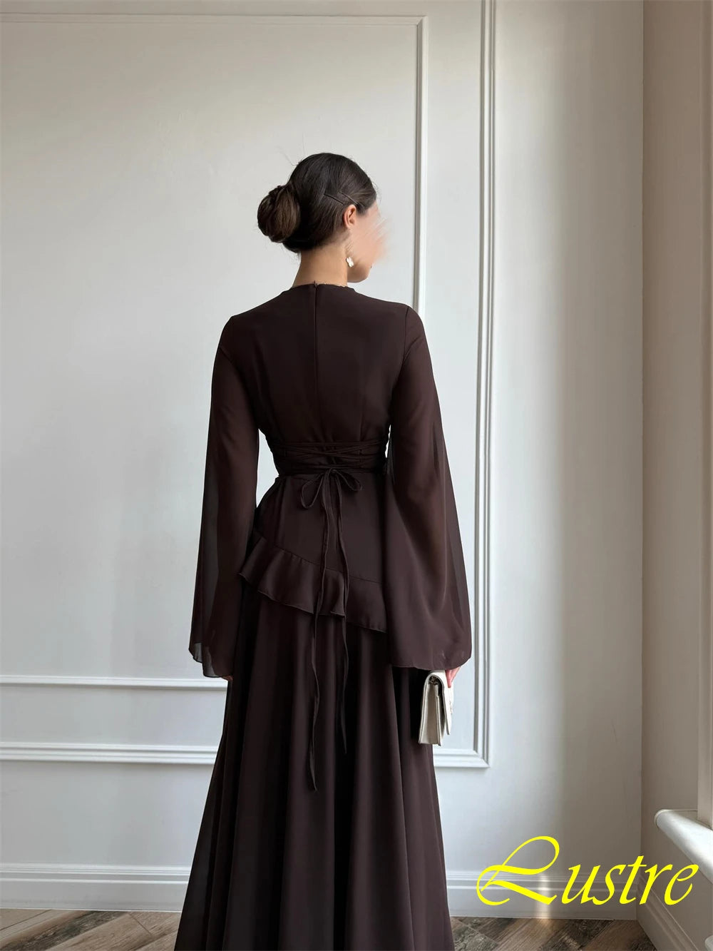 Customized Exquisite Chiffon Evening Dress Delicate O-Neck Prom Dresses Temperament Long Sleeves Special Occasion Gowns
