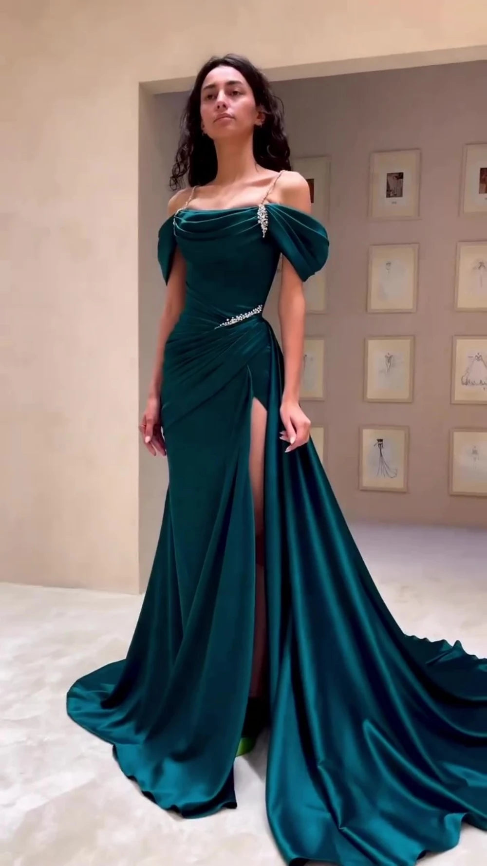 Customized Prom Dresses Exquisite Off-the-shoulder Ball Gown Sweep/Brush Evening Sequin s Formal Occasion robes de cocktai