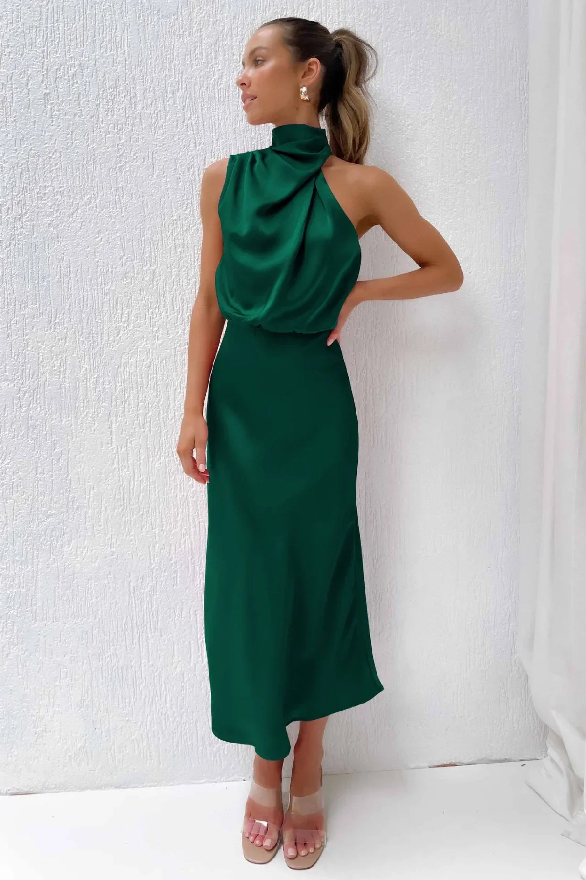 New in Summer Wedding Satin Silk Women Dresses Sexy Evening Party Sleeveless Off Shoulder Bodycon Elegant Maxi Dresses for Women