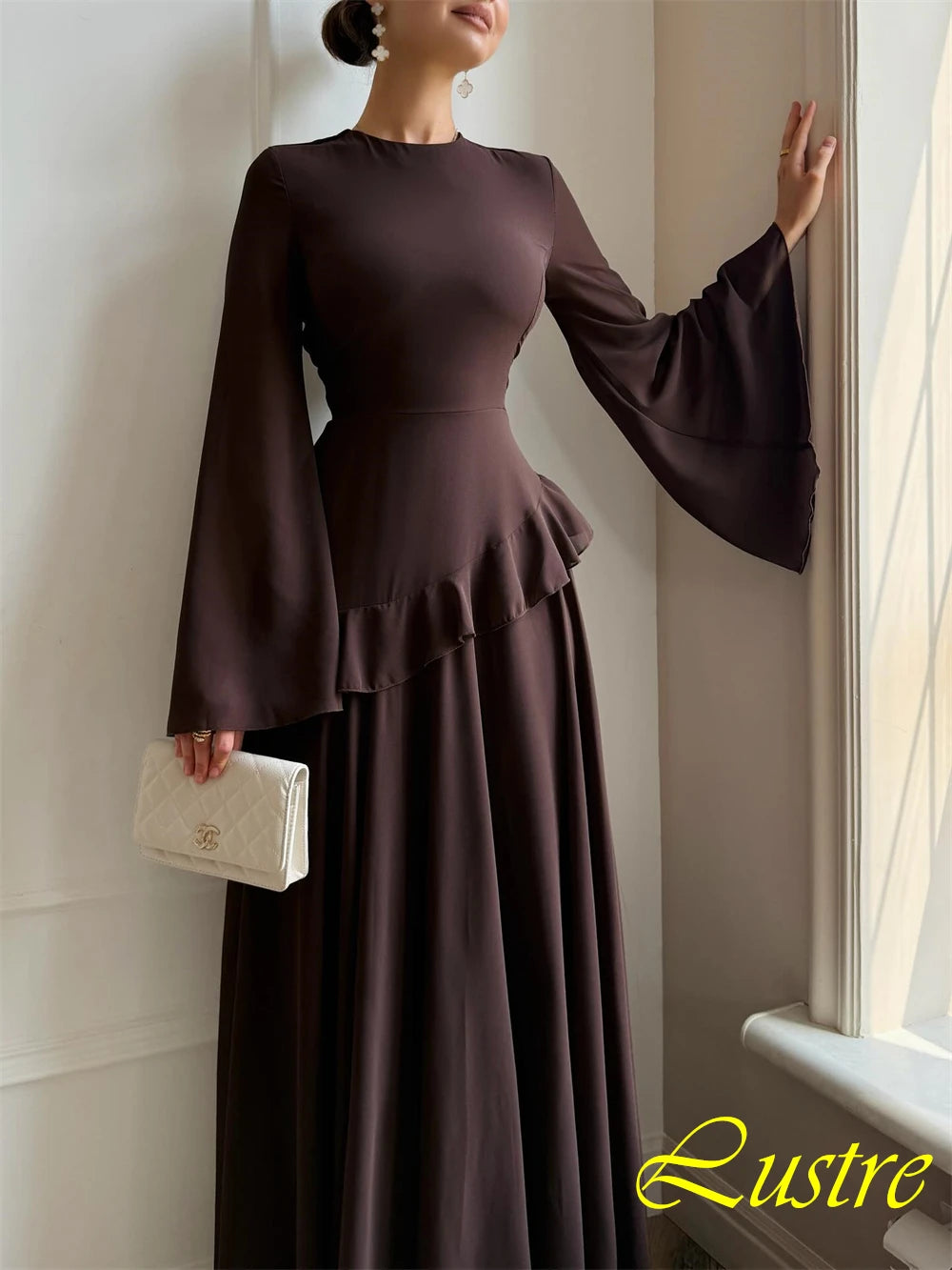 Customized Exquisite Chiffon Evening Dress Delicate O-Neck Prom Dresses Temperament Long Sleeves Special Occasion Gowns