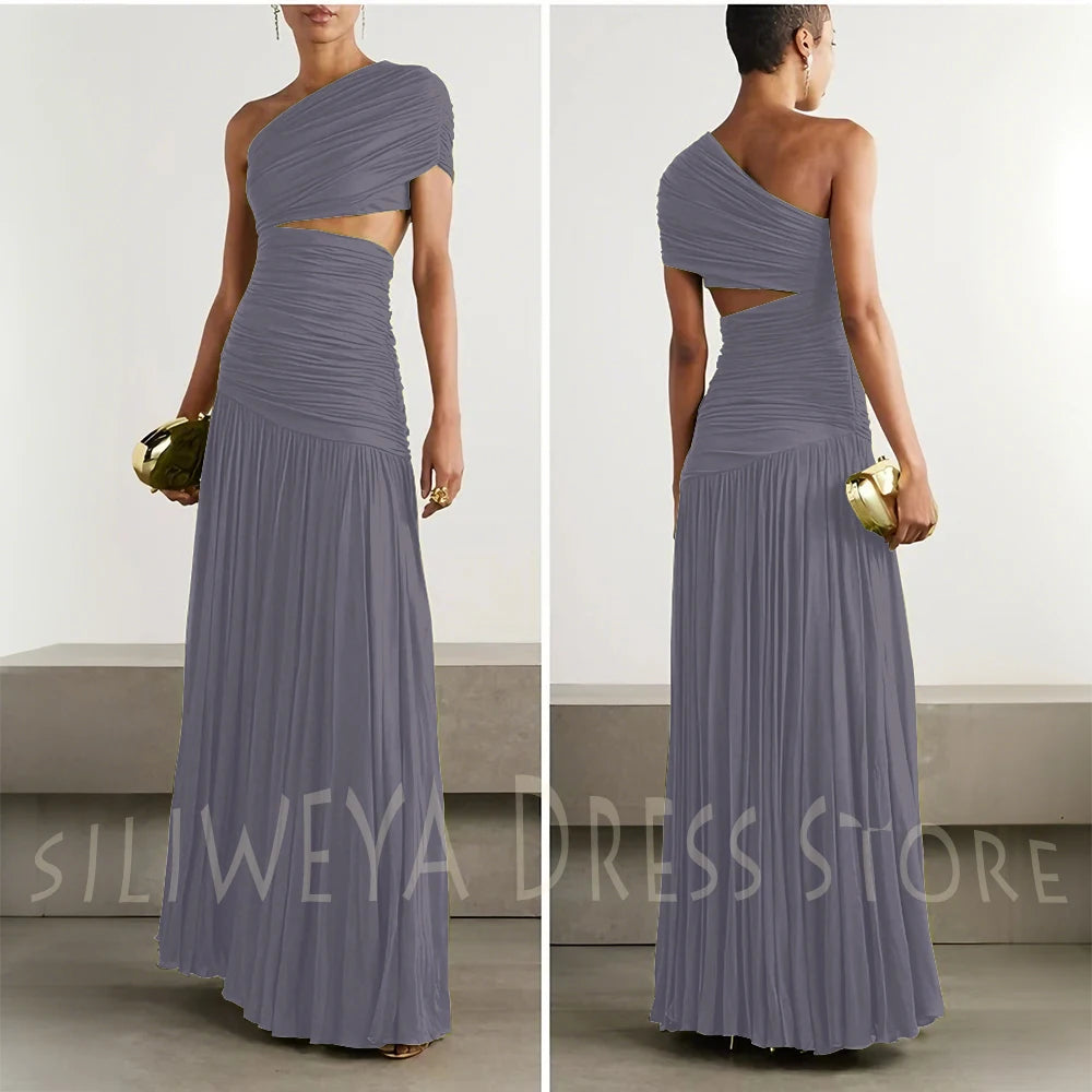 Green Evening Dresses Elegant Women One Shoulder Sleeveless Floor Length A Line Party Celebrity Prom Female Gowns Classic