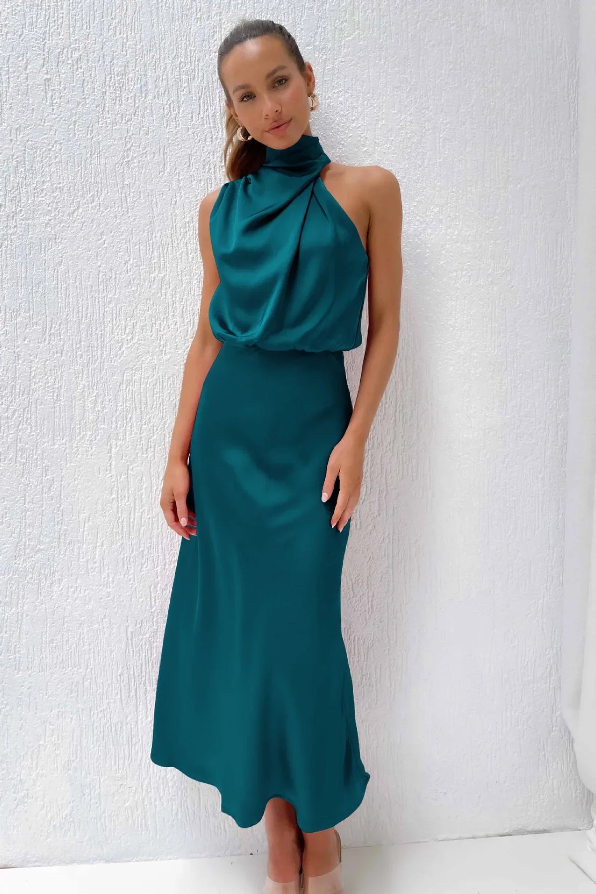 New in Summer Wedding Satin Silk Women Dresses Sexy Evening Party Sleeveless Off Shoulder Bodycon Elegant Maxi Dresses for Women