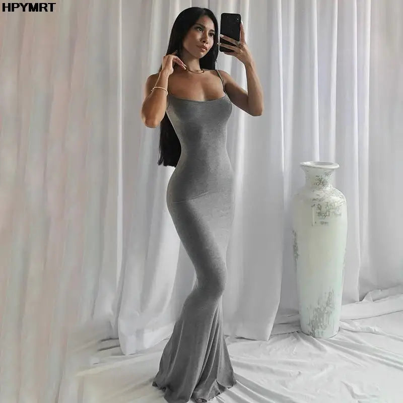 Satin Slip Sleeveless Backless Slim Sexy Maxi Dress 2022 Spring Women Party Y2K Concise Bodycon Elegant Dresses Female Clothing