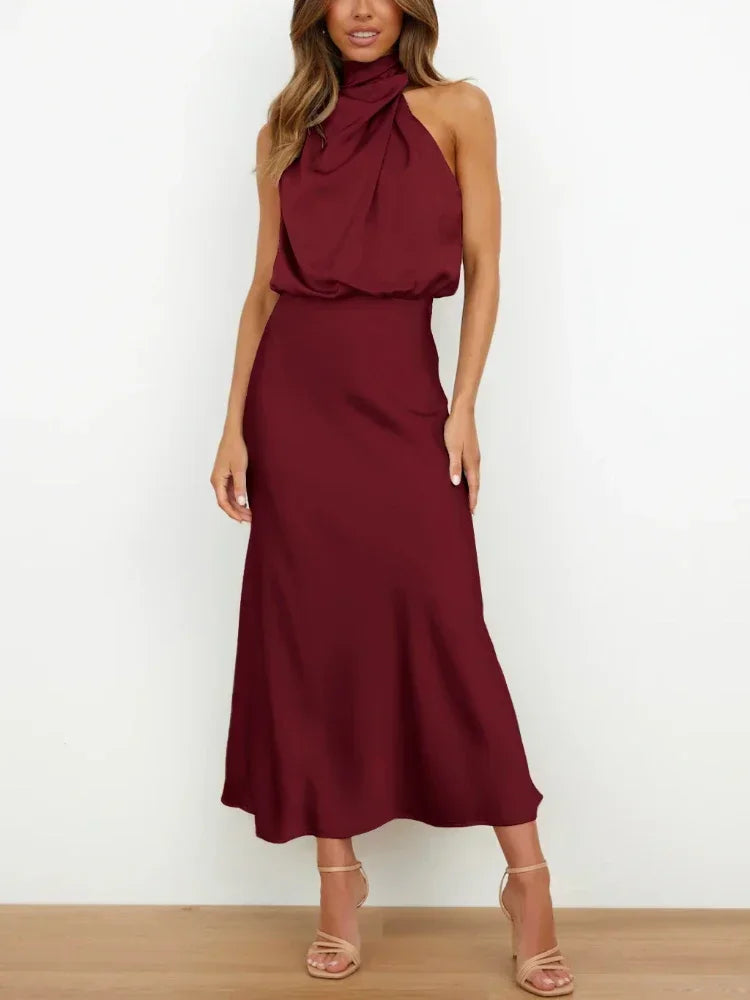New in Summer Wedding Satin Silk Women Dresses Sexy Evening Party Sleeveless Off Shoulder Bodycon Elegant Maxi Dresses for Women
