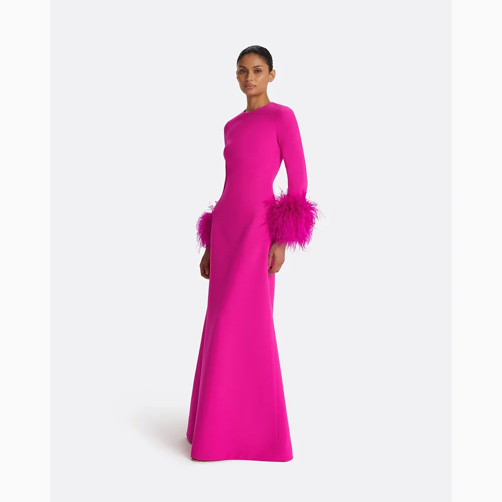 Simple Evening Dresses O-neck Long Sleeves Prom Gowns Elegant Formal Occasion Floor Length Evening Dress 2026 Customized