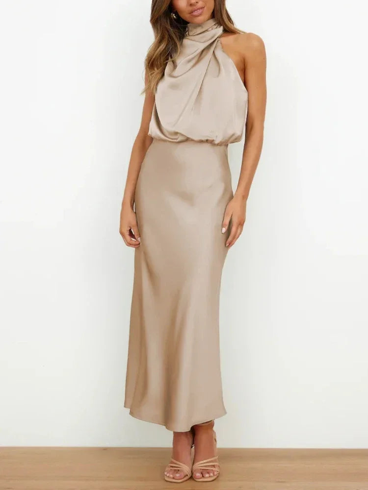 New in Summer Wedding Satin Silk Women Dresses Sexy Evening Party Sleeveless Off Shoulder Bodycon Elegant Maxi Dresses for Women