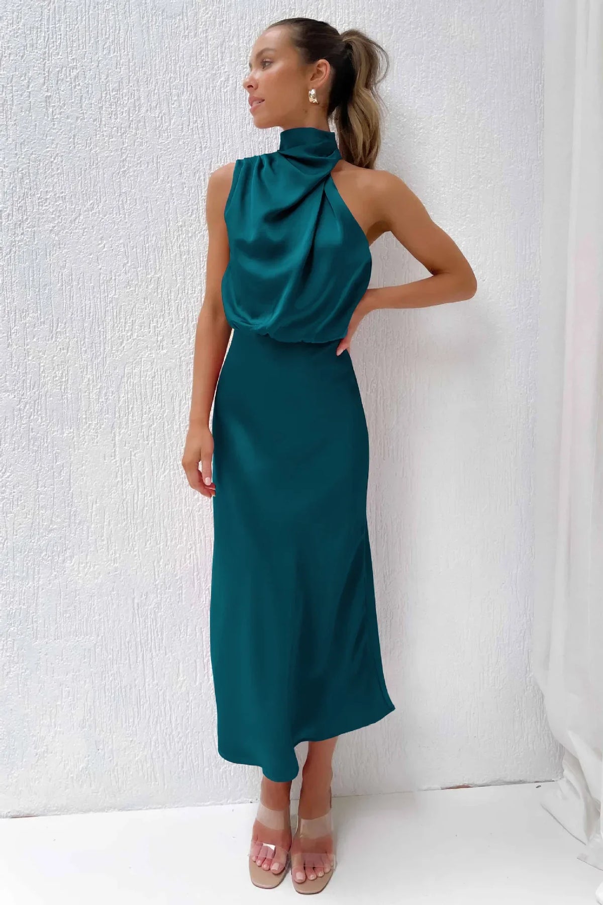 New in Summer Wedding Satin Silk Women Dresses Sexy Evening Party Sleeveless Off Shoulder Bodycon Elegant Maxi Dresses for Women