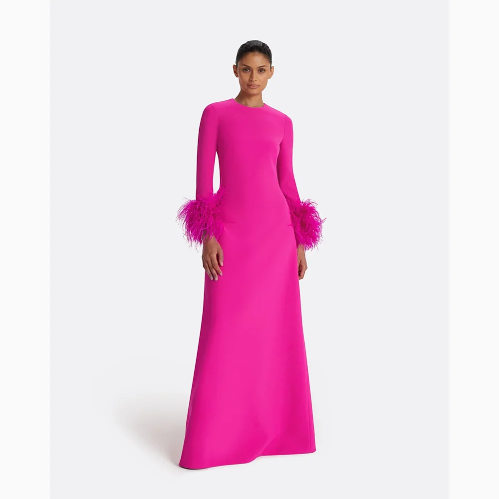 Simple Evening Dresses O-neck Long Sleeves Prom Gowns Elegant Formal Occasion Floor Length Evening Dress 2026 Customized