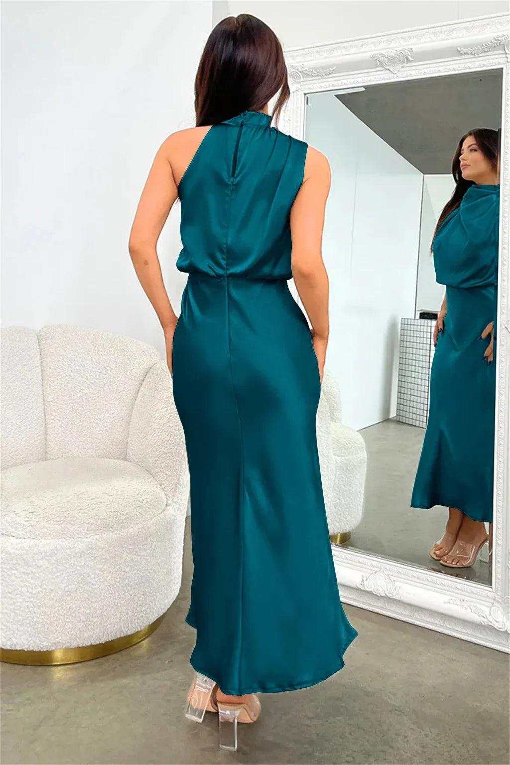 New in Summer Wedding Satin Silk Women Dresses Sexy Evening Party Sleeveless Off Shoulder Bodycon Elegant Maxi Dresses for Women