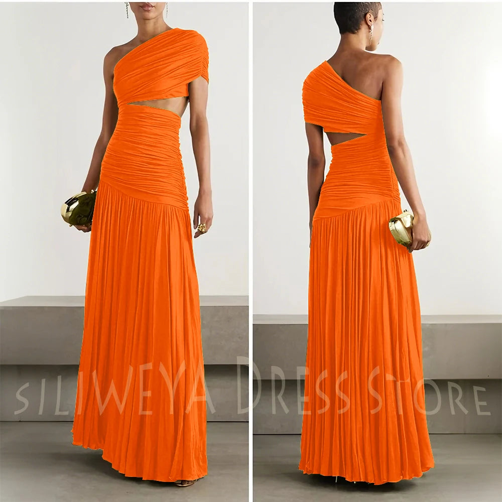 Green Evening Dresses Elegant Women One Shoulder Sleeveless Floor Length A Line Party Celebrity Prom Female Gowns Classic