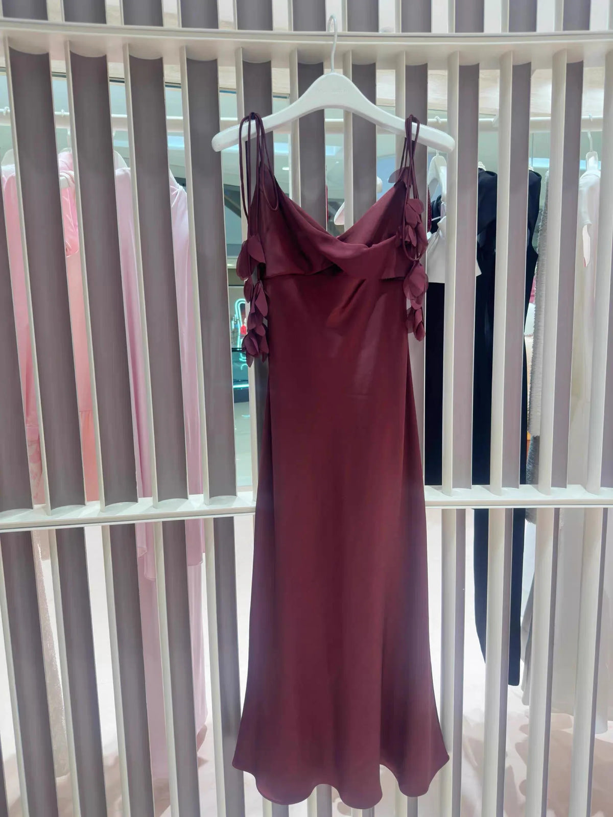 Women satin camisole dress flower decoration v-neck fashion sling midi dress