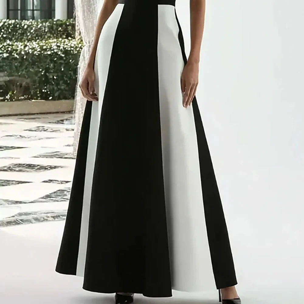 Elegant Evening Dress Black with White High Neck Sleeveless A Line Ankle Length Formal Dresses Classic Party Gown Custom Color