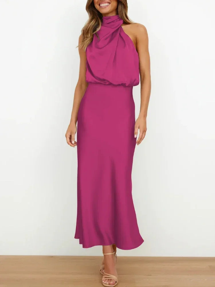 New in Summer Wedding Satin Silk Women Dresses Sexy Evening Party Sleeveless Off Shoulder Bodycon Elegant Maxi Dresses for Women