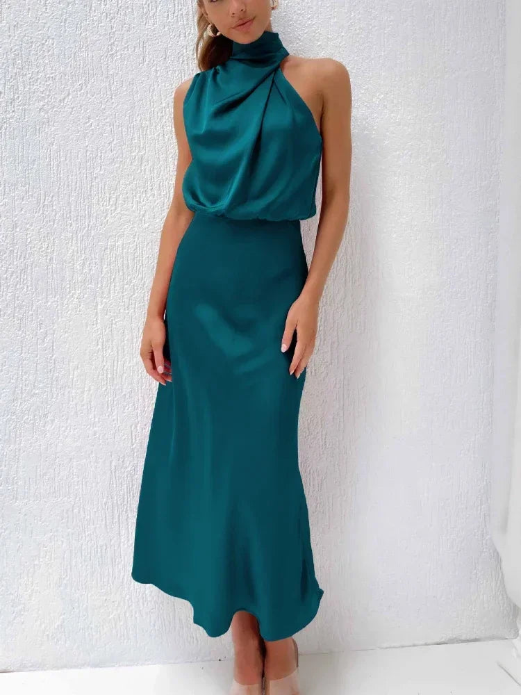 New in Summer Wedding Satin Silk Women Dresses Sexy Evening Party Sleeveless Off Shoulder Bodycon Elegant Maxi Dresses for Women