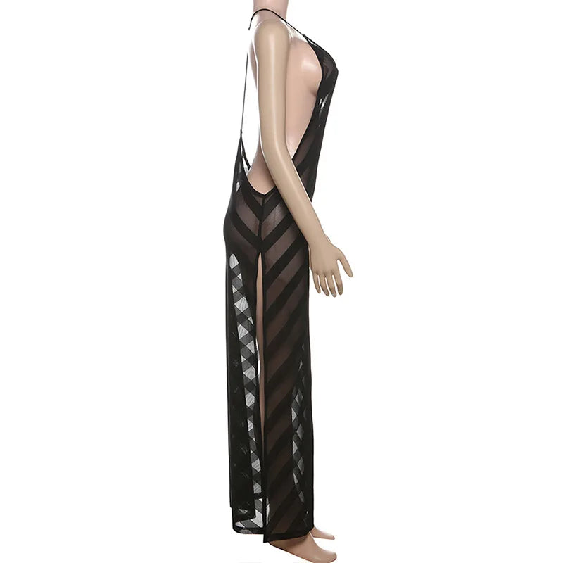 Black Evening Dresses For Women Clothing Backless Vestidos Elegantes Para Mujer See Through Sexi Night Dress Hot Club Outfit