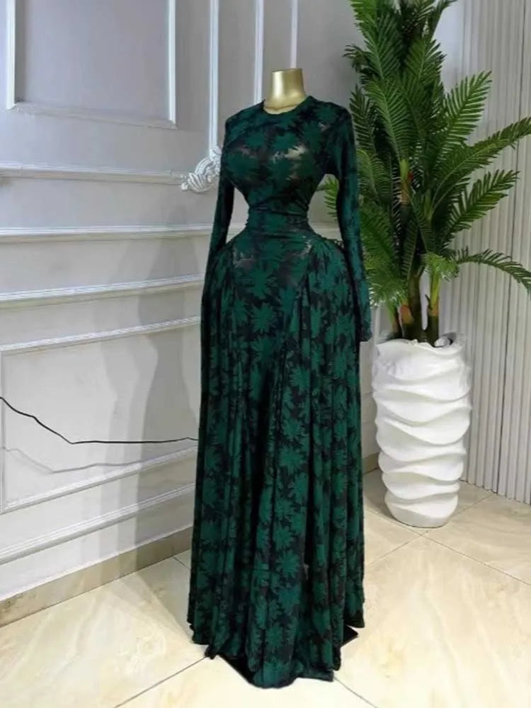 Maxi Dress Woman Long Sleeve Spring High Waist Slimming Dress with Lingerie Thin Strap Dress Sexy Evening Dresses Woman Elegant