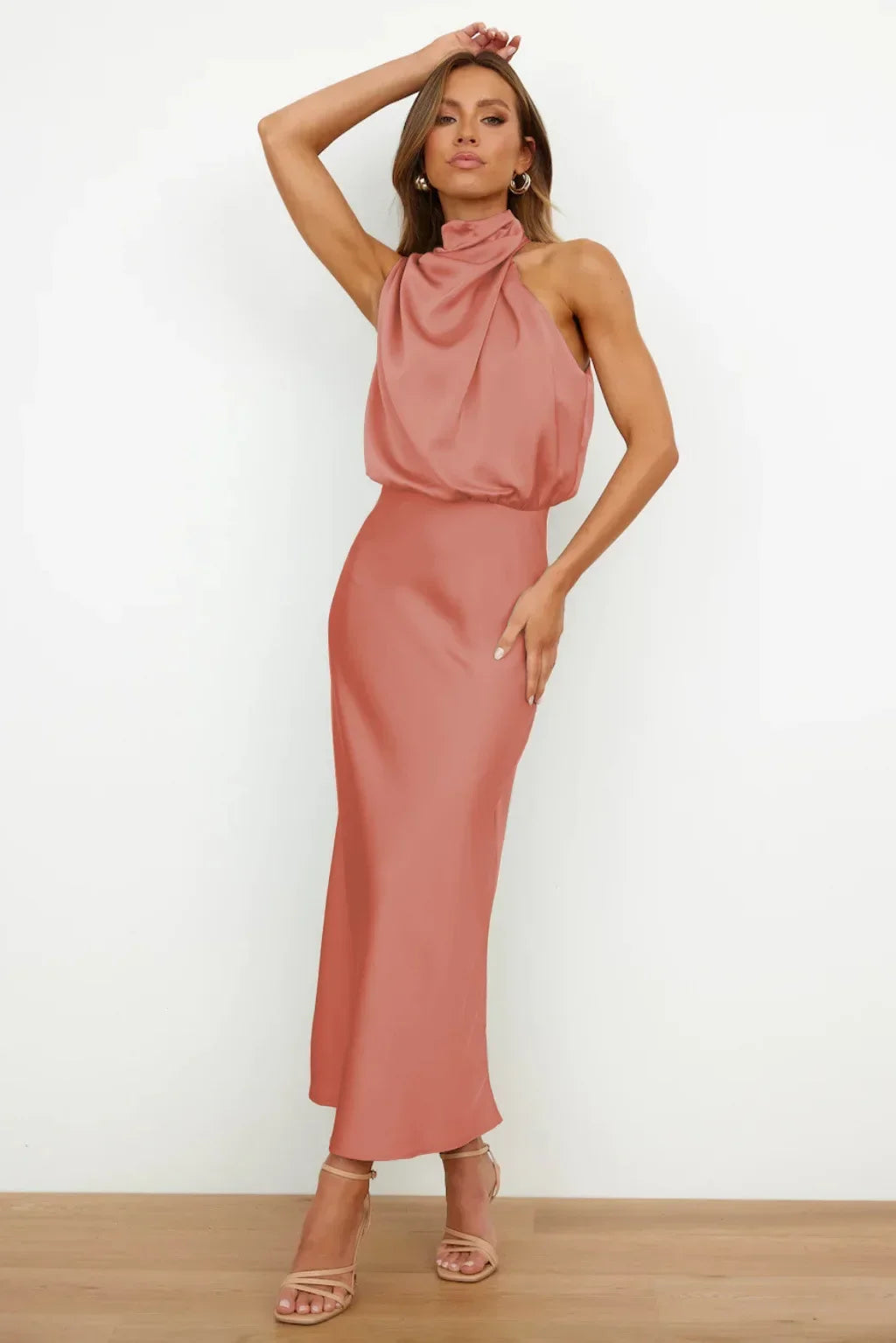 New in Summer Wedding Satin Silk Women Dresses Sexy Evening Party Sleeveless Off Shoulder Bodycon Elegant Maxi Dresses for Women