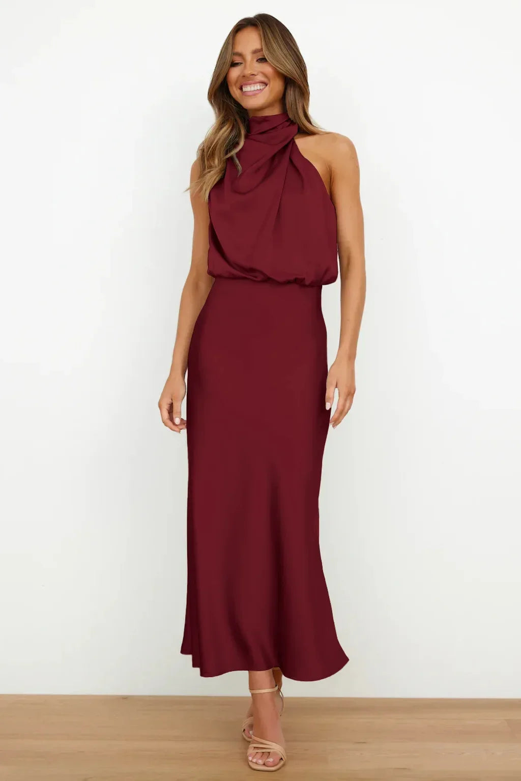 New in Summer Wedding Satin Silk Women Dresses Sexy Evening Party Sleeveless Off Shoulder Bodycon Elegant Maxi Dresses for Women