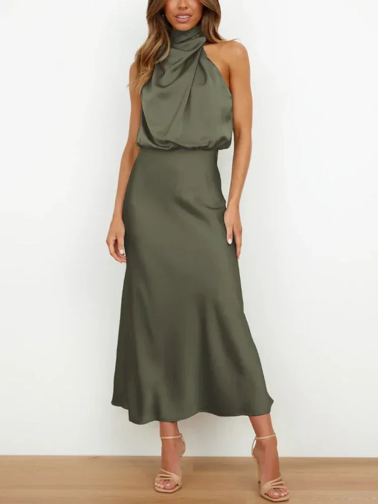 New in Summer Wedding Satin Silk Women Dresses Sexy Evening Party Sleeveless Off Shoulder Bodycon Elegant Maxi Dresses for Women