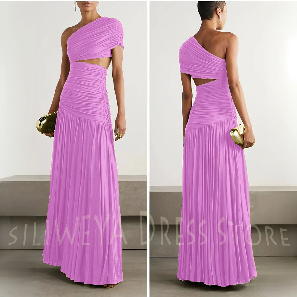 Green Evening Dresses Elegant Women One Shoulder Sleeveless Floor Length A Line Party Celebrity Prom Female Gowns Classic