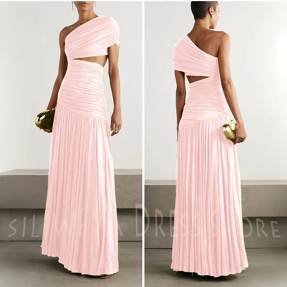 Green Evening Dresses Elegant Women One Shoulder Sleeveless Floor Length A Line Party Celebrity Prom Female Gowns Classic