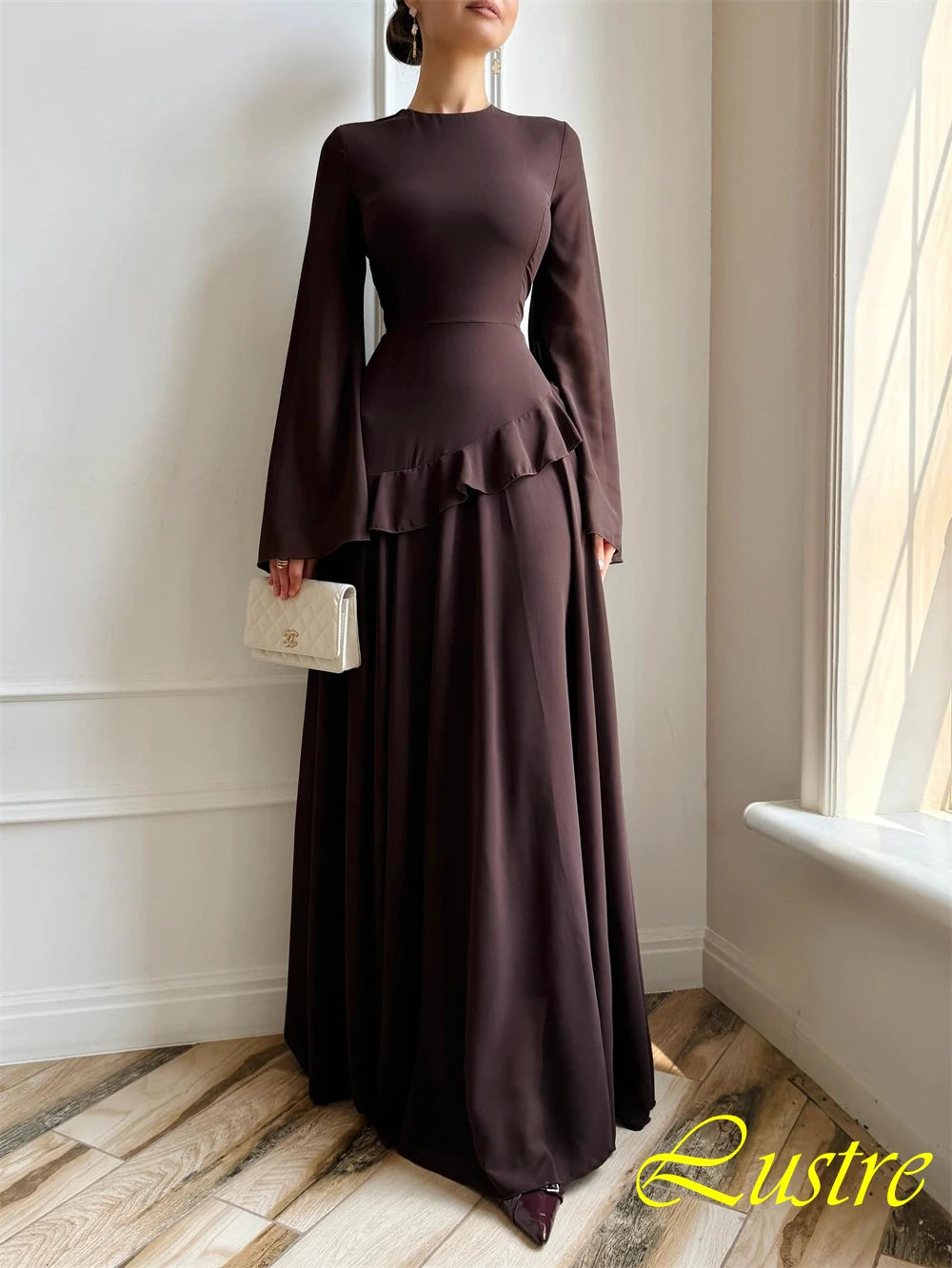 Customized Exquisite Chiffon Evening Dress Delicate O-Neck Prom Dresses Temperament Long Sleeves Special Occasion Gowns