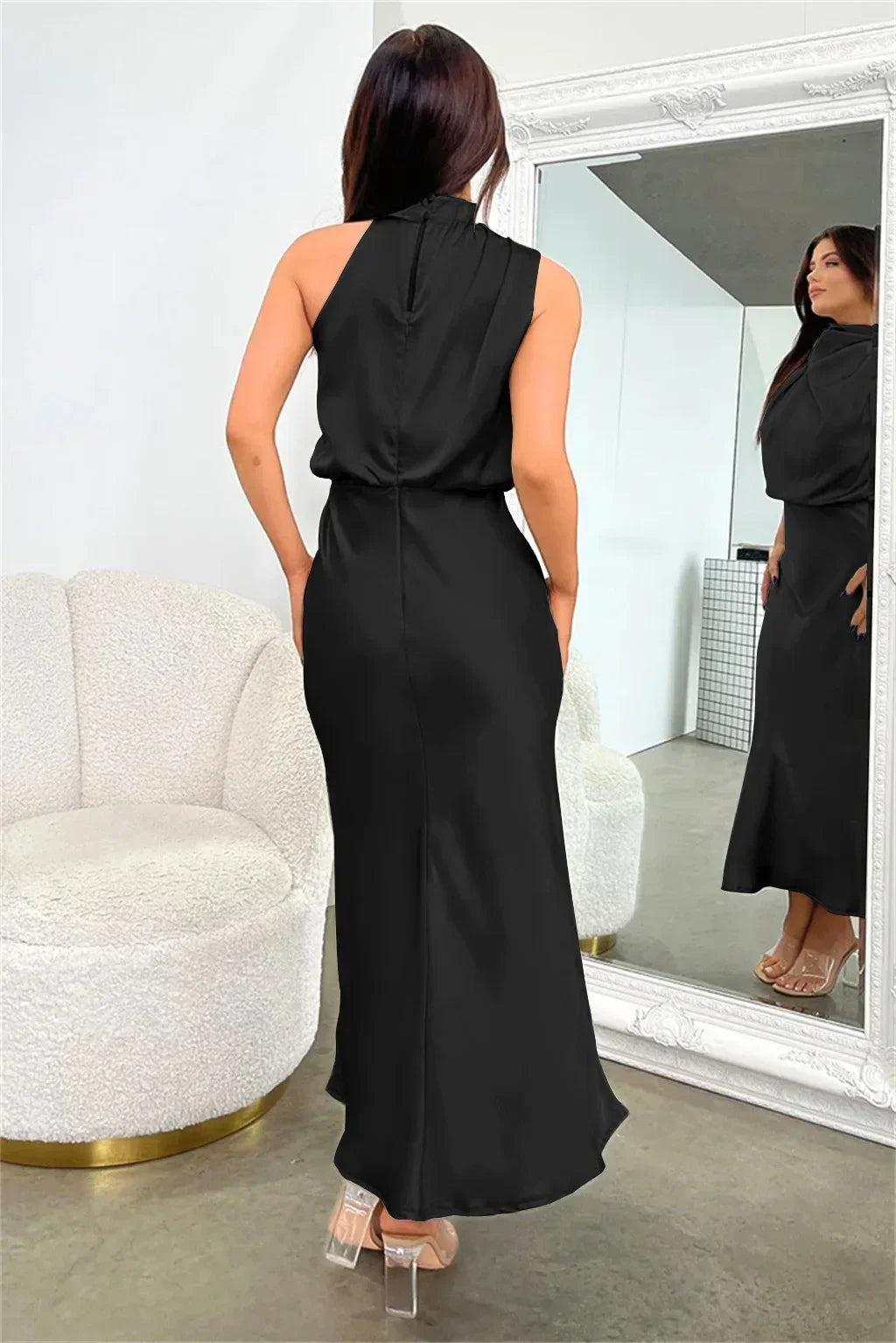 New in Summer Wedding Satin Silk Women Dresses Sexy Evening Party Sleeveless Off Shoulder Bodycon Elegant Maxi Dresses for Women