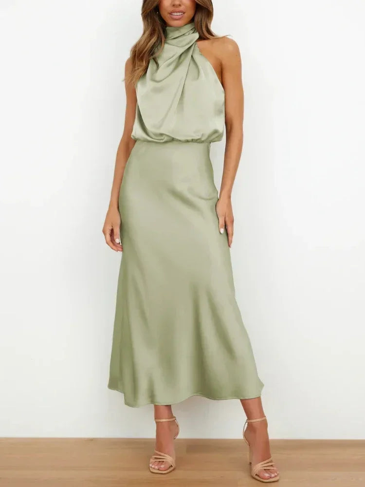 New in Summer Wedding Satin Silk Women Dresses Sexy Evening Party Sleeveless Off Shoulder Bodycon Elegant Maxi Dresses for Women