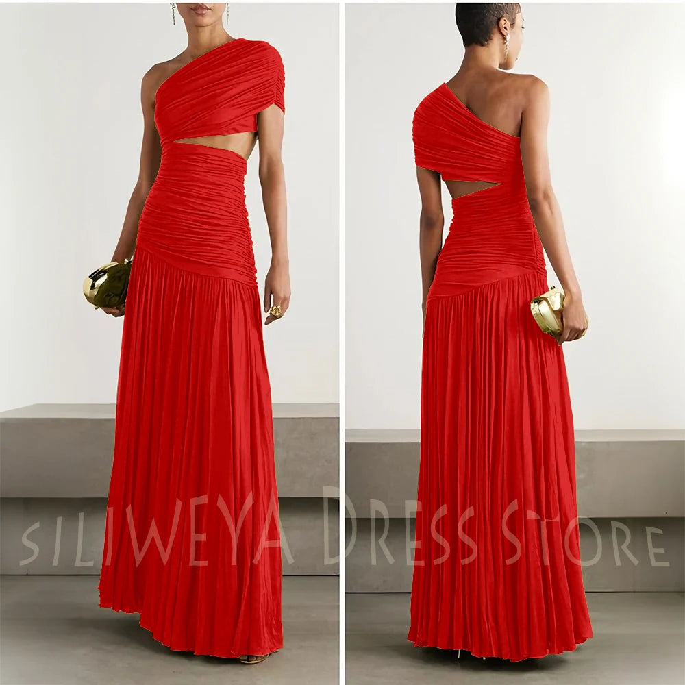 Green Evening Dresses Elegant Women One Shoulder Sleeveless Floor Length A Line Party Celebrity Prom Female Gowns Classic