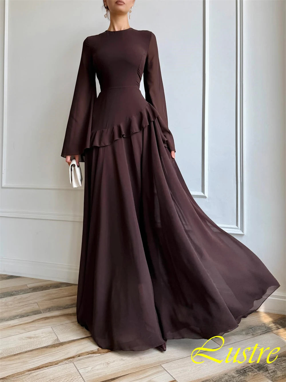 Customized Exquisite Chiffon Evening Dress Delicate O-Neck Prom Dresses Temperament Long Sleeves Special Occasion Gowns