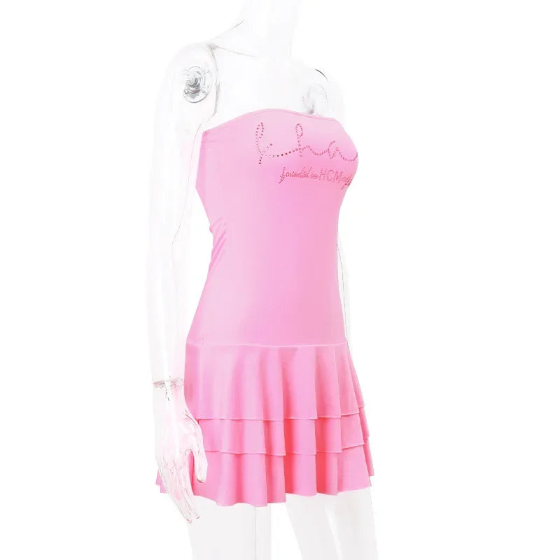 Mini Clothing For Women Dress Hot Club Outfits Dress Sexi Night Streetwear Summer Strapless Tiered Bodycon Vestidos De Mujer
