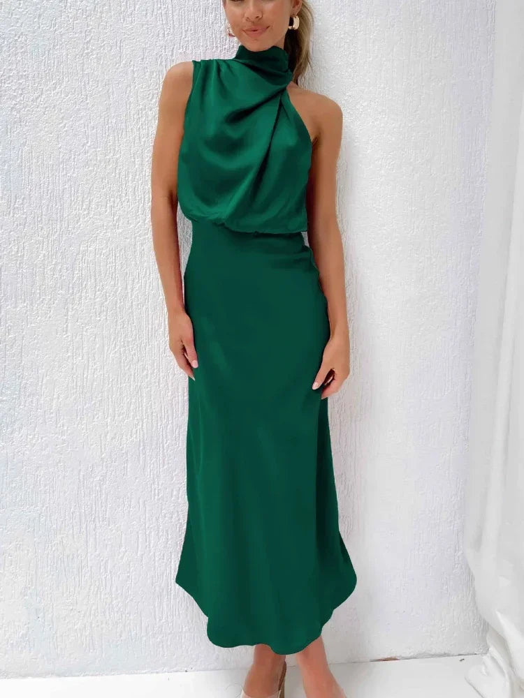 New in Summer Wedding Satin Silk Women Dresses Sexy Evening Party Sleeveless Off Shoulder Bodycon Elegant Maxi Dresses for Women