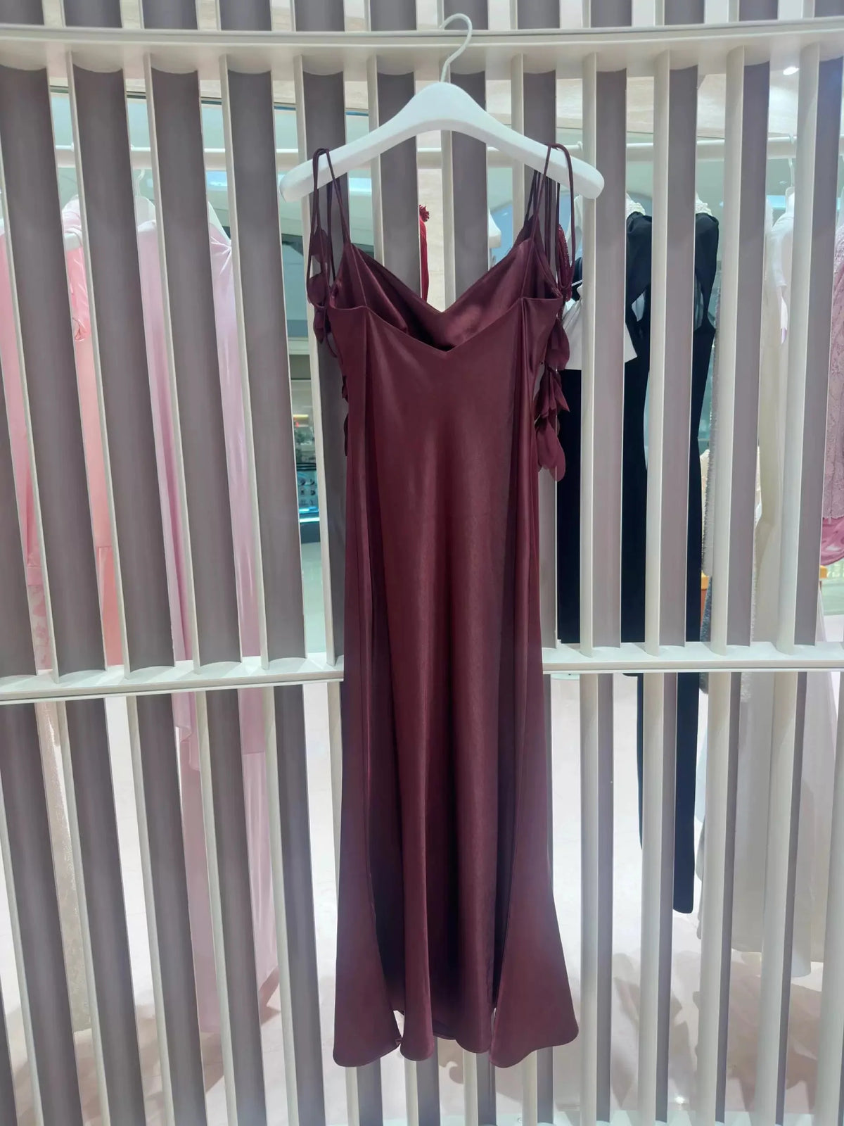 Women satin camisole dress flower decoration v-neck fashion sling midi dress