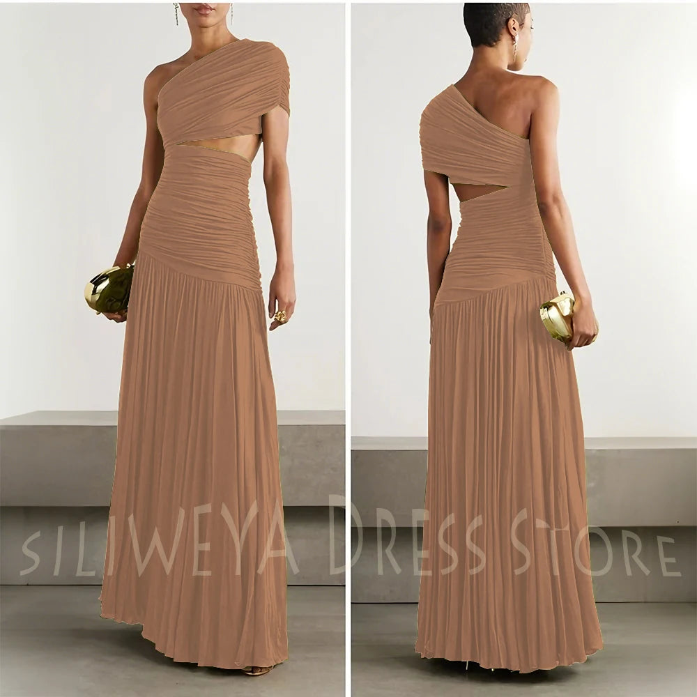Green Evening Dresses Elegant Women One Shoulder Sleeveless Floor Length A Line Party Celebrity Prom Female Gowns Classic