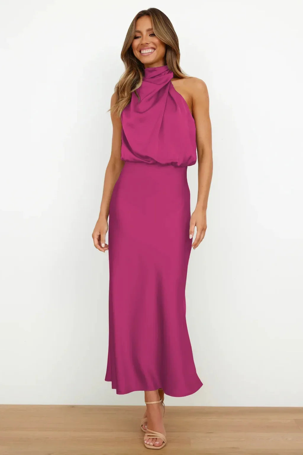 New in Summer Wedding Satin Silk Women Dresses Sexy Evening Party Sleeveless Off Shoulder Bodycon Elegant Maxi Dresses for Women