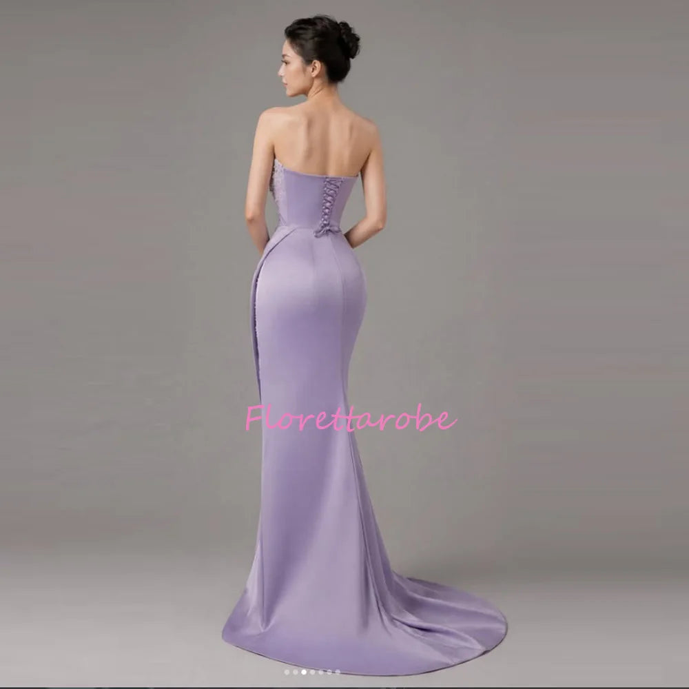 Customized Satin Luxury Women Evening Dresses For Formal Occasion Pleats Crystal Side Slit Strapless Prom Dress